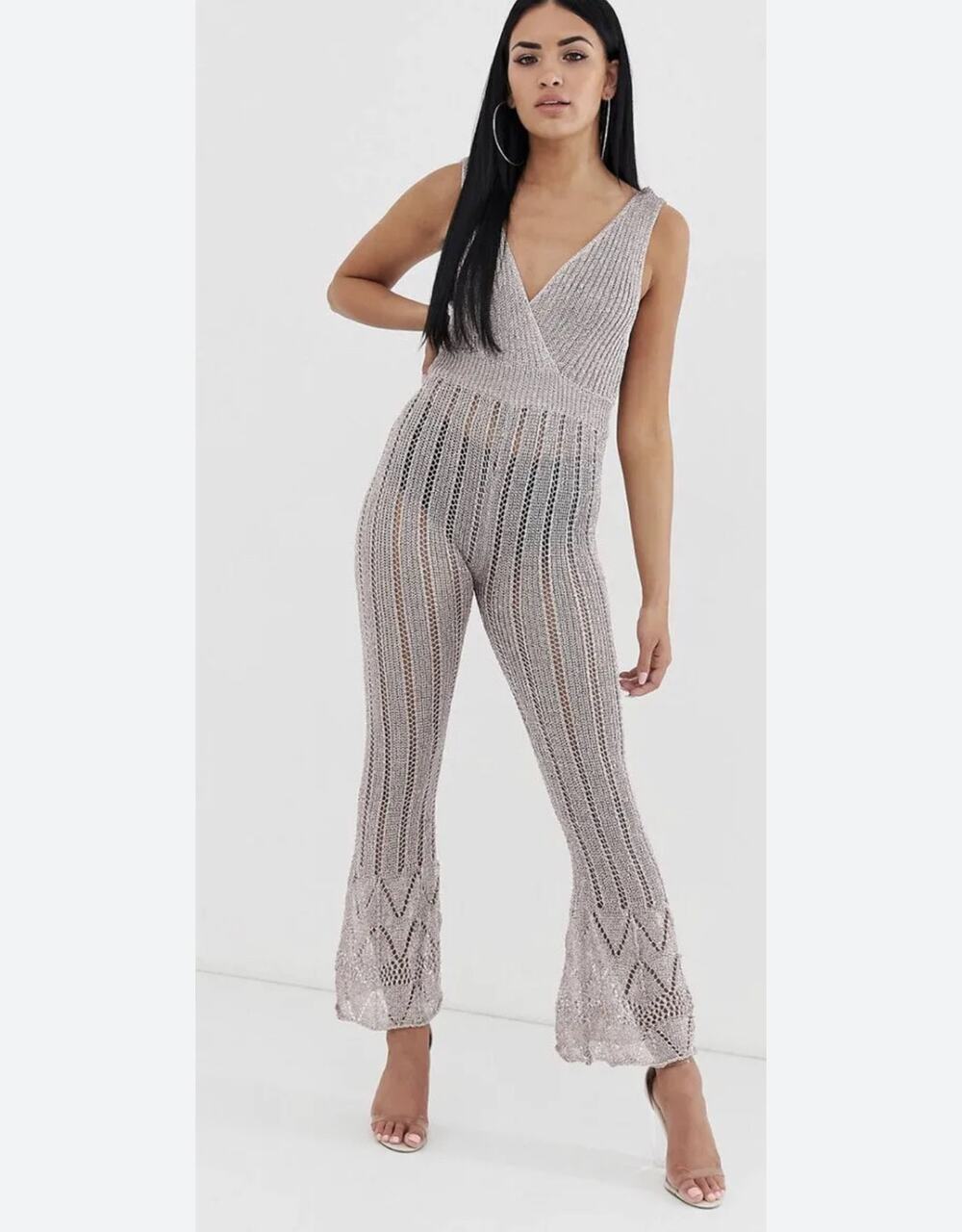 ASOS Glittery Knit Sheer Sleeveless Cover Up Party Jumpsuit Size 6 NWT